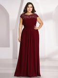 Elegante vestido largo de gasa con mangas cortas y encaje para dama de honor, vestidos formales de noche