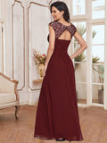 Elegante vestido largo de gasa con mangas cortas y encaje para dama de honor, vestidos formales de noche
