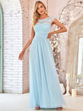 Elegante vestido largo de gasa con mangas cortas y encaje para dama de honor, vestidos formales de noche
