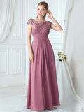 Elegante vestido largo de gasa con mangas cortas y encaje para dama de honor, vestidos formales de noche