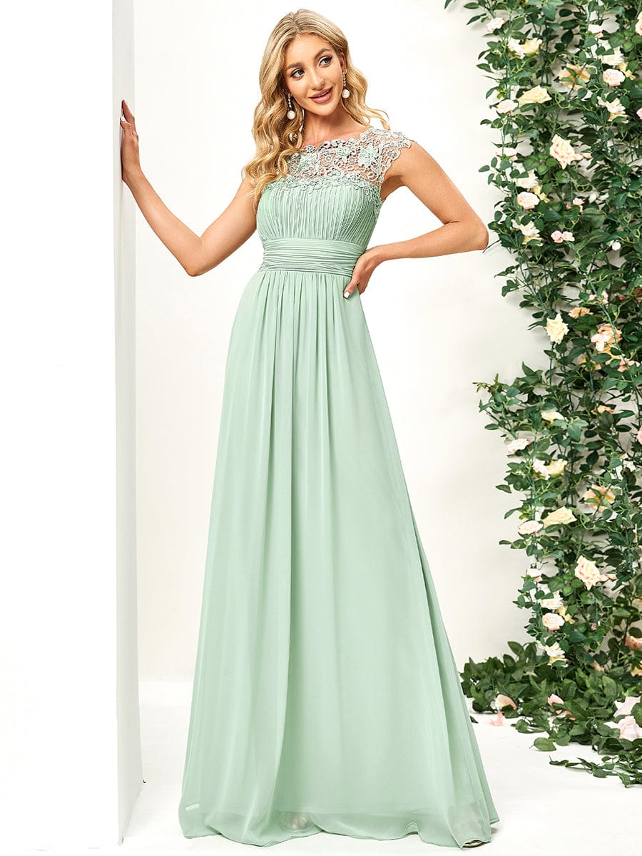 Klassisches Maxikleid mit langen Spitzenärmeln und Flügelärmeln für Brautjungfern, formelle Abend- und Partykleider für Damen