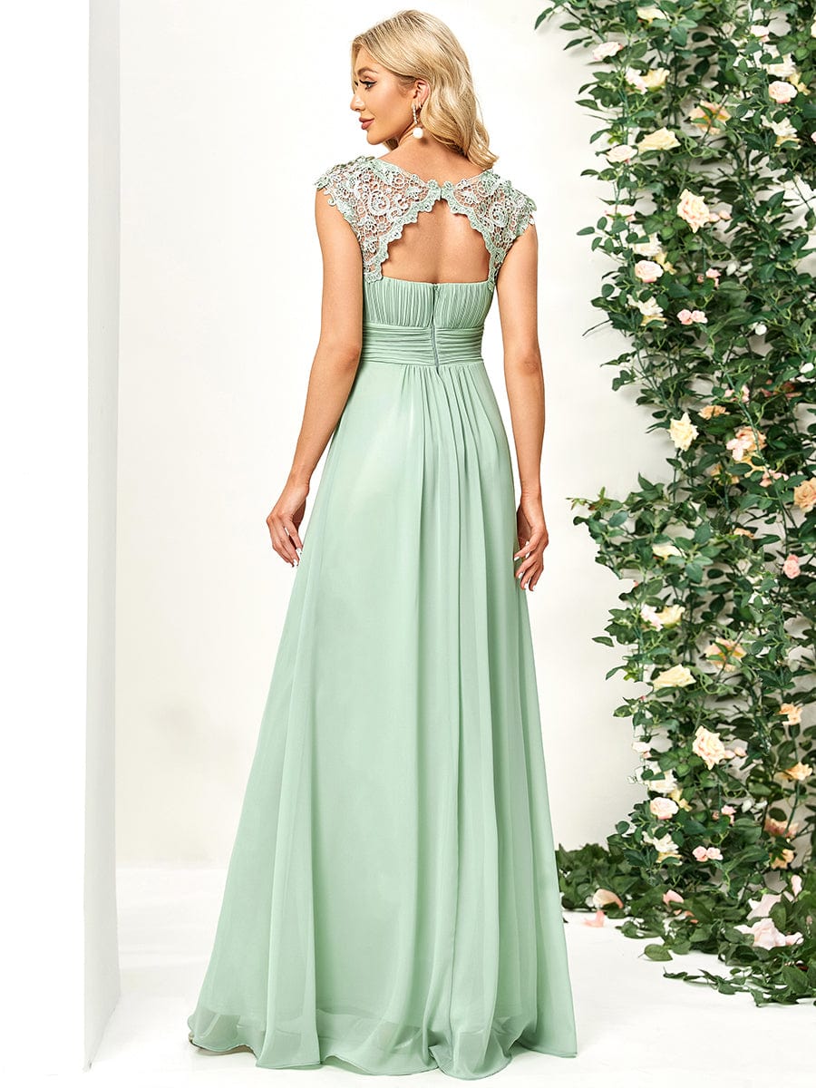 Klassisches Maxikleid mit langen Spitzenärmeln und Flügelärmeln für Brautjungfern, formelle Abend- und Partykleider für Damen