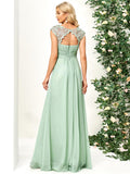 Klassisches Maxikleid mit langen Spitzenärmeln und Flügelärmeln für Brautjungfern, formelle Abend- und Partykleider für Damen