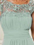 Klassisches Maxikleid mit langen Spitzenärmeln und Flügelärmeln für Brautjungfern, formelle Abend- und Partykleider für Damen