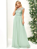 Klassisches Maxikleid mit langen Spitzenärmeln und Flügelärmeln für Brautjungfern, formelle Abend- und Partykleider für Damen