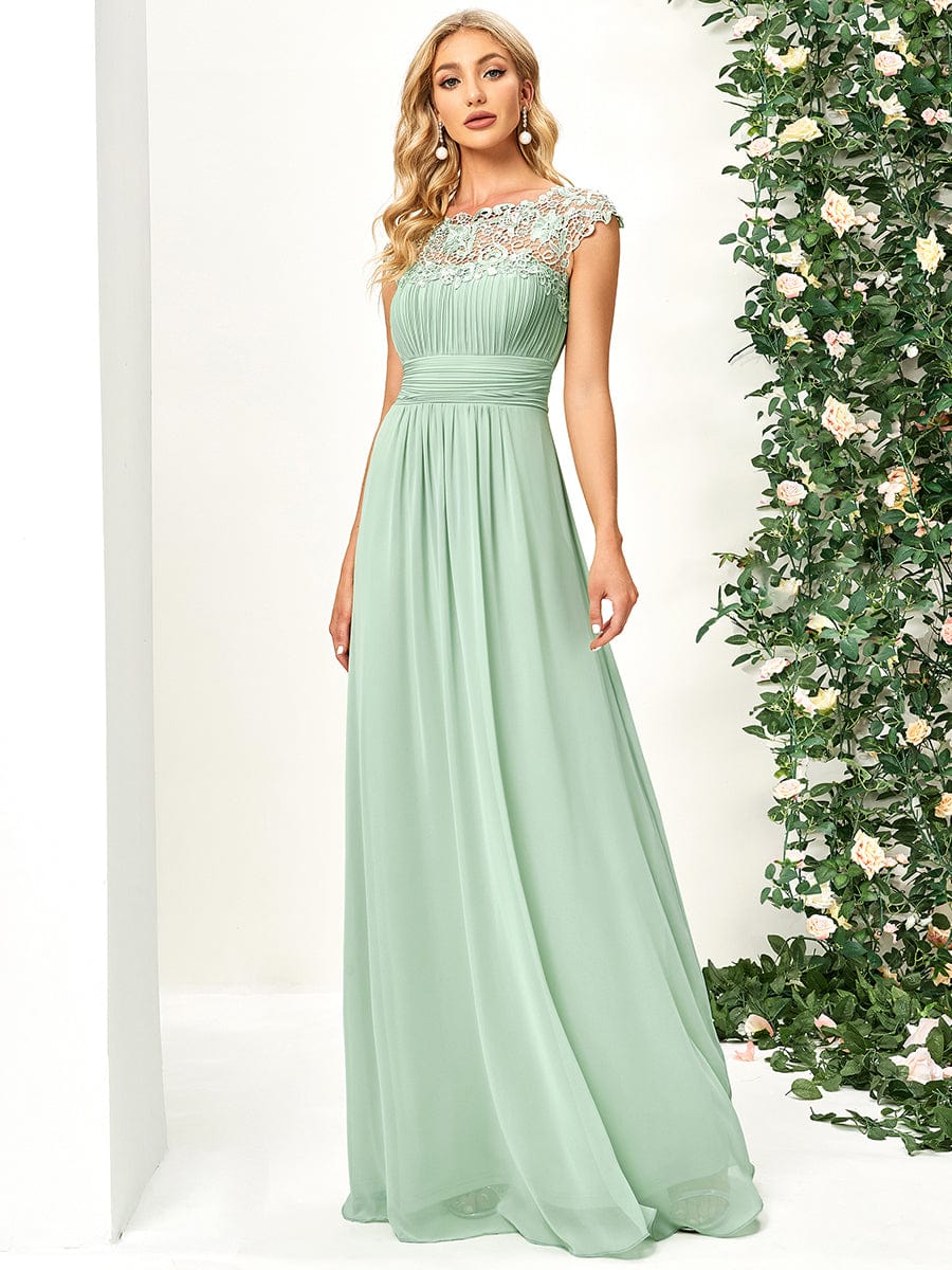 Klassisches Maxikleid mit langen Spitzenärmeln und Flügelärmeln für Brautjungfern, formelle Abend- und Partykleider für Damen
