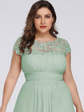 Klassisches Maxikleid mit langen Spitzenärmeln und Flügelärmeln für Brautjungfern, formelle Abend- und Partykleider für Damen