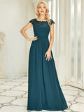 Klassisches Maxikleid mit langen Spitzenärmeln und Flügelärmeln für Brautjungfern, formelle Abend- und Partykleider für Damen