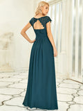 Klassisches Maxikleid mit langen Spitzenärmeln und Flügelärmeln für Brautjungfern, formelle Abend- und Partykleider für Damen