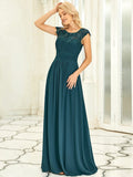 Klassisches Maxikleid mit langen Spitzenärmeln und Flügelärmeln für Brautjungfern, formelle Abend- und Partykleider für Damen
