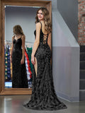 Sparkly Black Mermaid Sequins Long Prom Dress with Slit