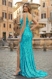 Sparkly Black Mermaid Sequins Long Prom Dress with Slit