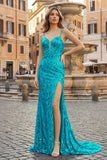 Sparkly Peacock Mermaid Sequins Long Prom Dress with Slit