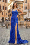 Sparkly Black Mermaid Sequins Long Prom Dress with Slit