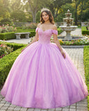 Glitter Off The Shoulder Pink Ball Gown Quinceanera Dresses