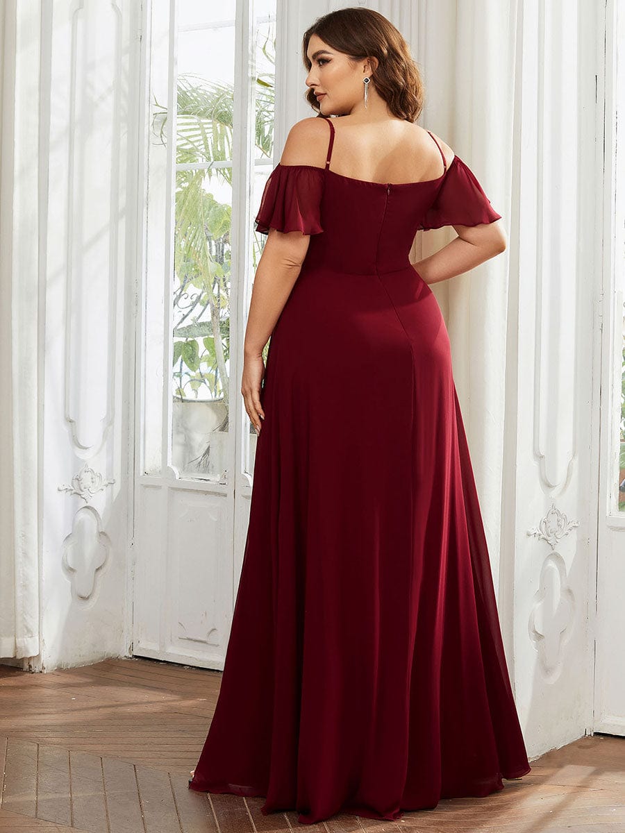 Plus Size Cold Shoulder Formal Bridesmaid Dress with Side Slit Formal Evening Dresses