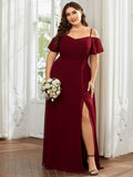 Plus Size Cold Shoulder Formal Bridesmaid Dress with Side Slit Formal Evening Dresses