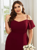 Plus Size Cold Shoulder Formal Bridesmaid Dress with Side Slit Formal Evening Dresses