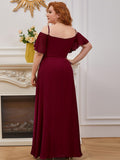 Plus Size Cold Shoulder Formal Bridesmaid Dress with Side Slit Formal Evening Dresses