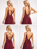 Convertible Chiffon Lace Open Back Spaghetti Straps Bridesmaid Dress Formal Evening Dresses