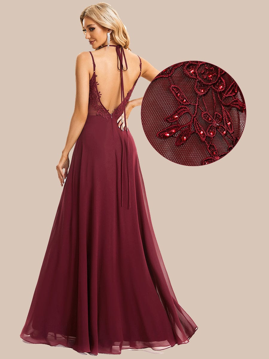 Convertible Chiffon Lace Open Back Spaghetti Straps Bridesmaid Dress Formal Evening Dresses