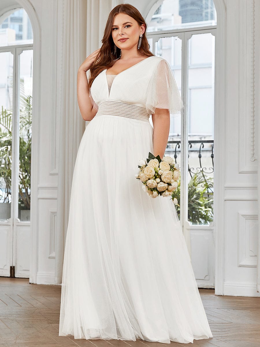 Custom Size A-Line Pleated Flutter Sleeve Tulle Maxi Bridesmaid Dress Mother of the Bride Dress Evening Gowns