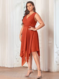 Custom Size Chiffon Double V Neck Asymmetrical Hem Dress Junior Bridesmaid Dresses Party Gowns