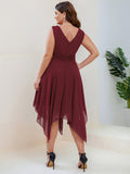 Custom Size Chiffon Double V Neck Asymmetrical Hem Dress Junior Bridesmaid Dresses Party Gowns