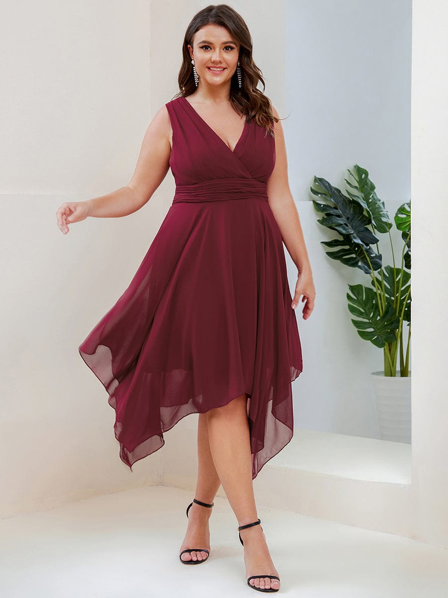 Custom Size Chiffon Double V Neck Asymmetrical Hem Dress Junior Bridesmaid Dresses Party Gowns