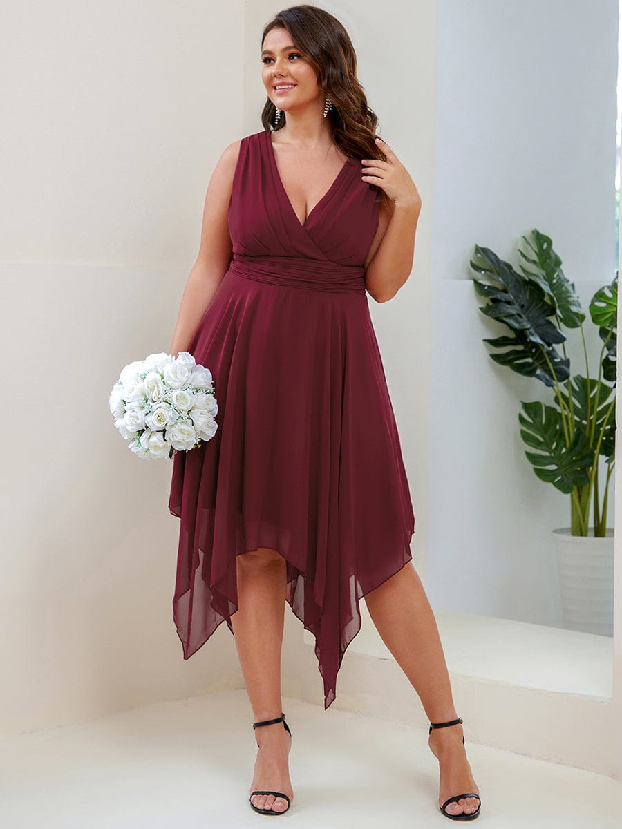 Custom Size Chiffon Double V Neck Asymmetrical Hem Dress Junior Bridesmaid Dresses Party Gowns