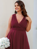 Custom Size Chiffon Double V Neck Asymmetrical Hem Dress Junior Bridesmaid Dresses Party Gowns