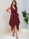 Custom Size Chiffon Double V Neck Asymmetrical Hem Dress Junior Bridesmaid Dresses Party Gowns