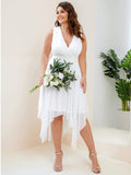 Custom Size Chiffon Double V Neck Asymmetrical Hem Dress Junior Bridesmaid Dresses Party Gowns