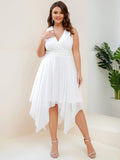 Custom Size Chiffon Double V Neck Asymmetrical Hem Dress Junior Bridesmaid Dresses Party Gowns