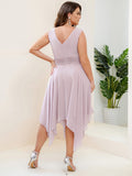 Custom Size Chiffon Double V Neck Asymmetrical Hem Dress Junior Bridesmaid Dresses Party Gowns
