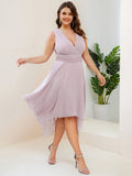 Custom Size Chiffon Double V Neck Asymmetrical Hem Dress Junior Bridesmaid Dresses Party Gowns