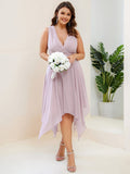 Custom Size Chiffon Double V Neck Asymmetrical Hem Dress Junior Bridesmaid Dresses Party Gowns