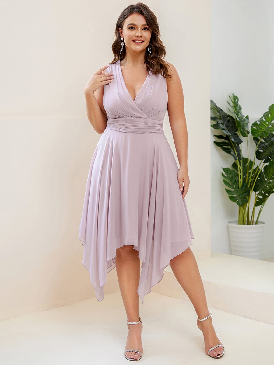 Custom Size Chiffon Double V Neck Asymmetrical Hem Dress Junior Bridesmaid Dresses Party Gowns