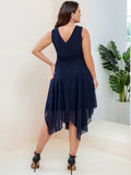 Custom Size Chiffon Double V Neck Asymmetrical Hem Dress Junior Bridesmaid Dresses Party Gowns