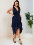 Custom Size Chiffon Double V Neck Asymmetrical Hem Dress Junior Bridesmaid Dresses Party Gowns