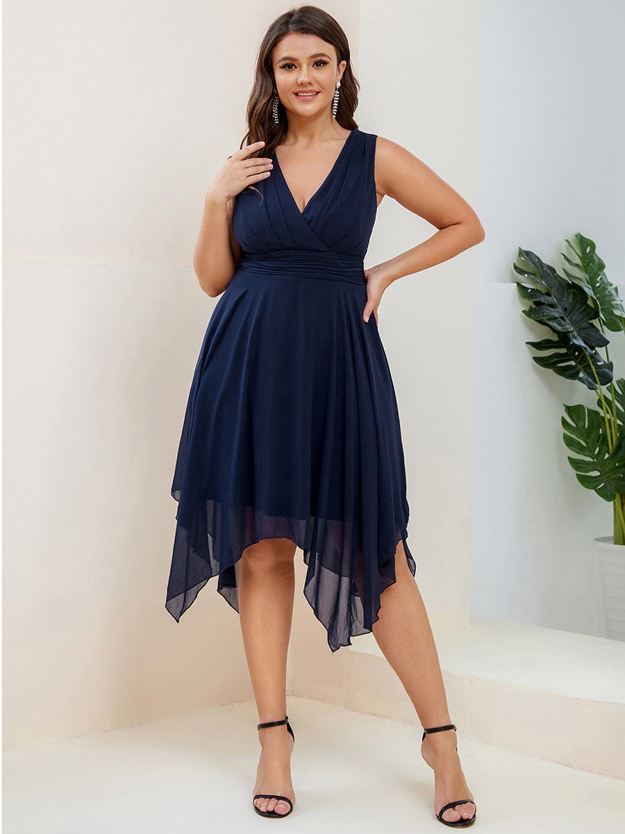 Custom Size Chiffon Double V Neck Asymmetrical Hem Dress Junior Bridesmaid Dresses Party Gowns