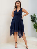 Custom Size Chiffon Double V Neck Asymmetrical Hem Dress Junior Bridesmaid Dresses Party Gowns