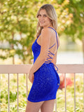 Bodycon Short Orange Scoop Neck Sequins Mini Party Dresses