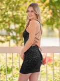 Bodycon Short Orange Scoop Neck Sequins Mini Party Dresses