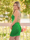 Bodycon Short Orange Scoop Neck Sequins Mini Party Dresses