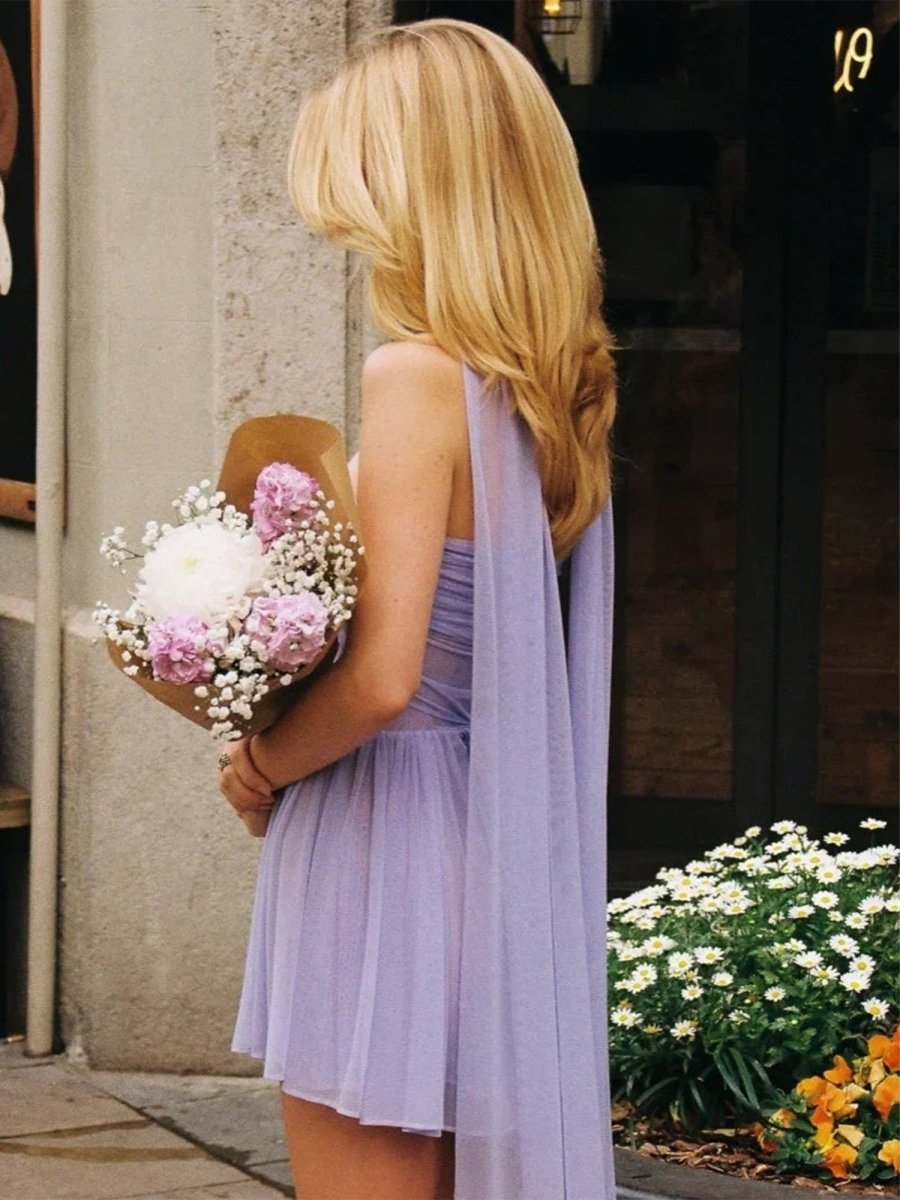 Lilac - Sweetheart A Line Tulle Short Homecoming Dresses With Scarf