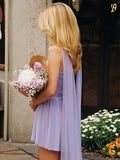 Lilac - Sweetheart A Line Tulle Short Homecoming Dresses With Scarf
