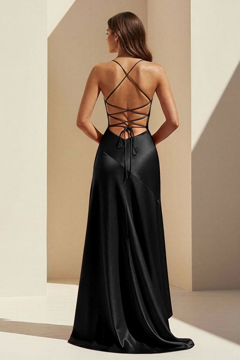 Aqua Spaghetti Straps Sheath Satin High Low Prom Dresses With Ruffles