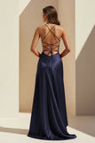 Aqua Spaghetti Straps Sheath Satin High Low Prom Dresses With Ruffles