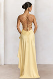 Aqua Spaghetti Straps Sheath Satin High Low Prom Dresses With Ruffles